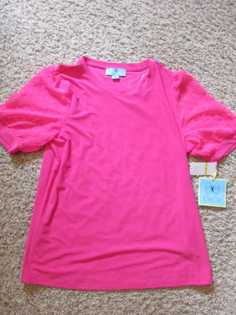 NWT CECE Medium Hot Pink Chiffon Sleeve Stretch Poly Top Quality